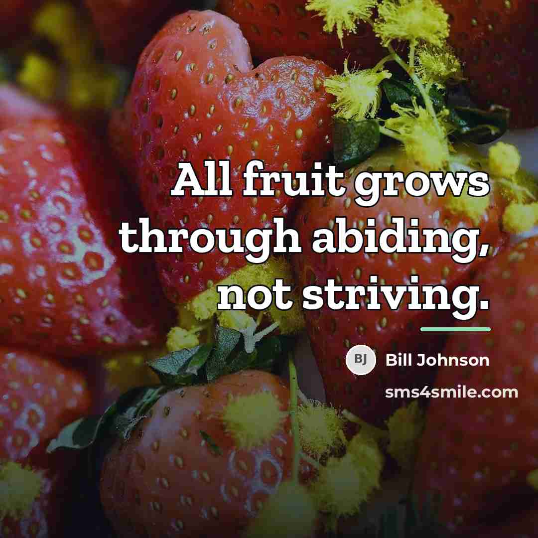 “All fruit grows through abiding, not striving.…” quote by Bill Johnson