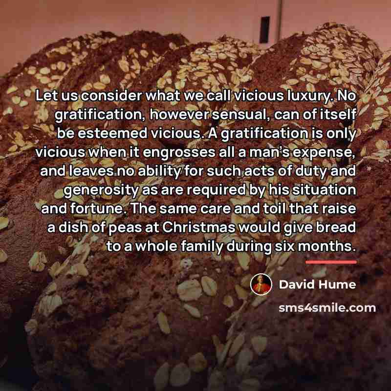 “Let us consider what we call vicious luxury. No gratification,…” quote by David Hume