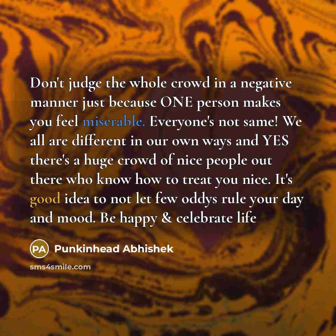 “Don't judge the whole crowd in a negative manner just…” quote by Punkinhead Abhishek