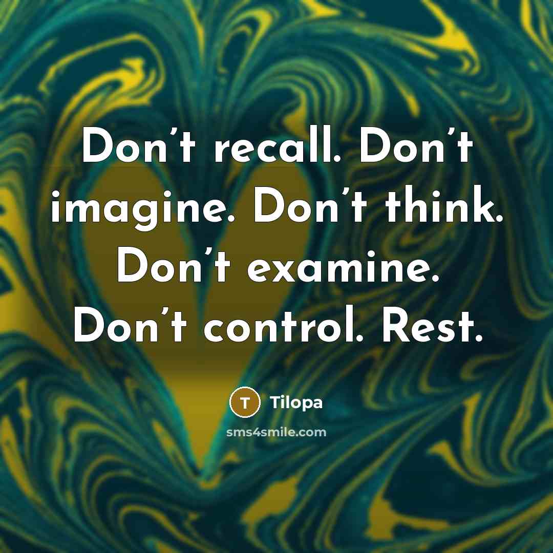 “Don’t recall. Don’t imagine. Don’t think. Don’t examine. Don’t control.…” quote by Tilopa