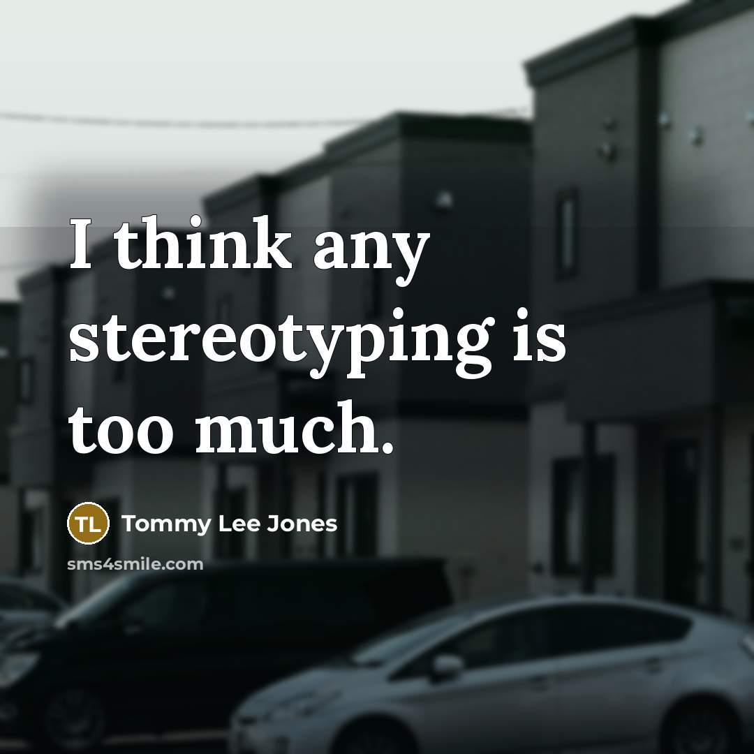 “I think any stereotyping is too much.…” quote by Tommy Lee Jones