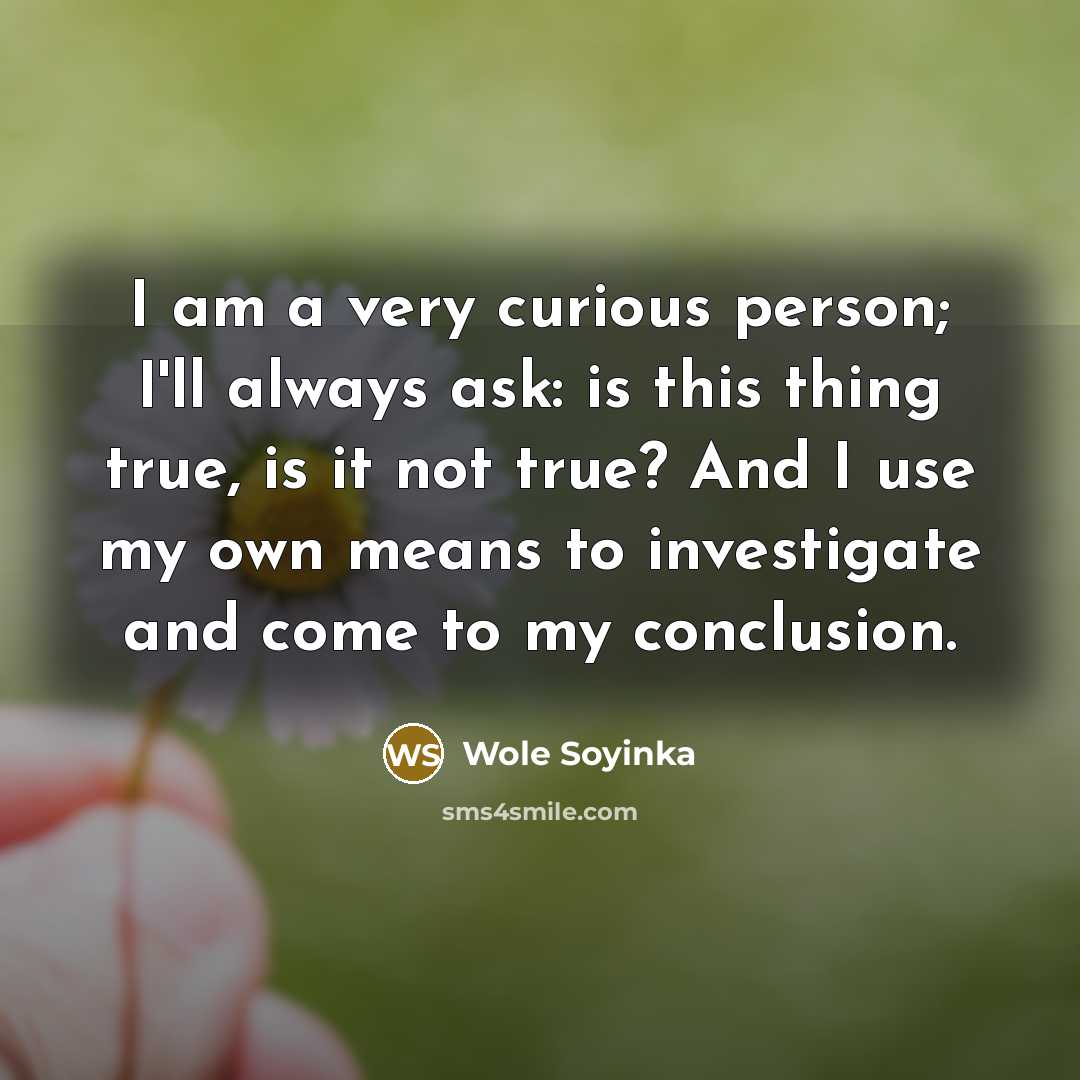 “I am a very curious person; I'll always ask: is…” quote by Wole Soyinka