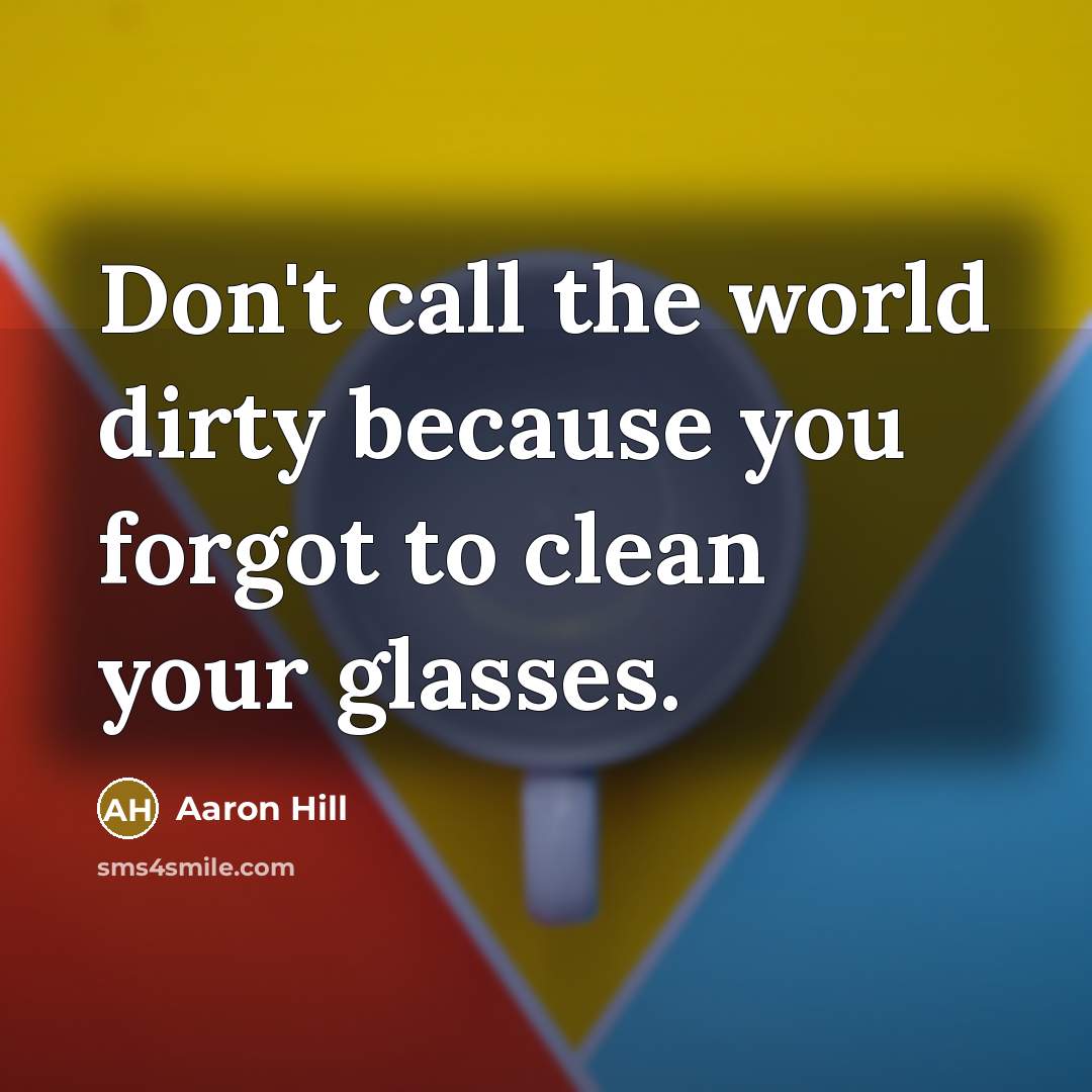 “Don't call the world dirty because you forgot to clean…” quote by Aaron Hill