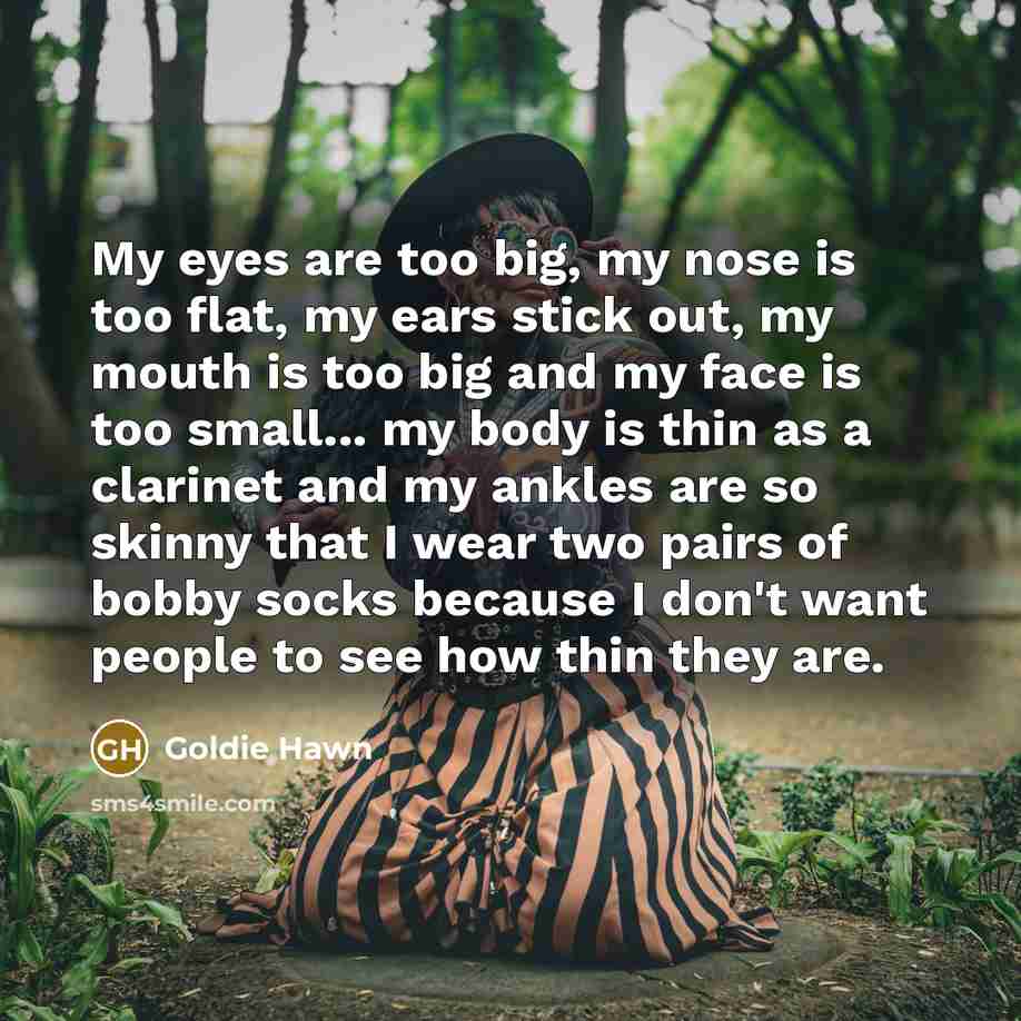 “My eyes are too big, my nose is too flat,…” quote by Goldie Hawn