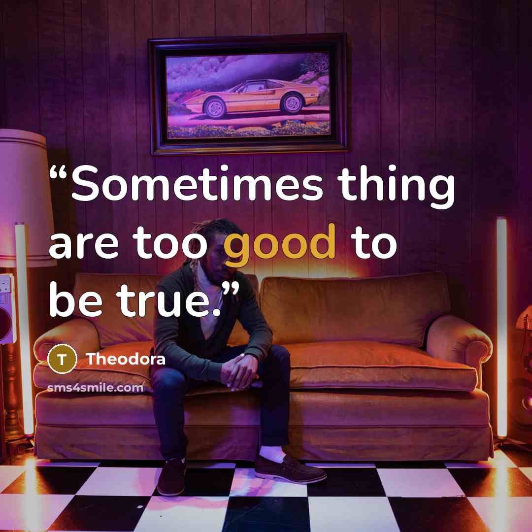“Sometimes thing are too good to be true.” quote by Theodora