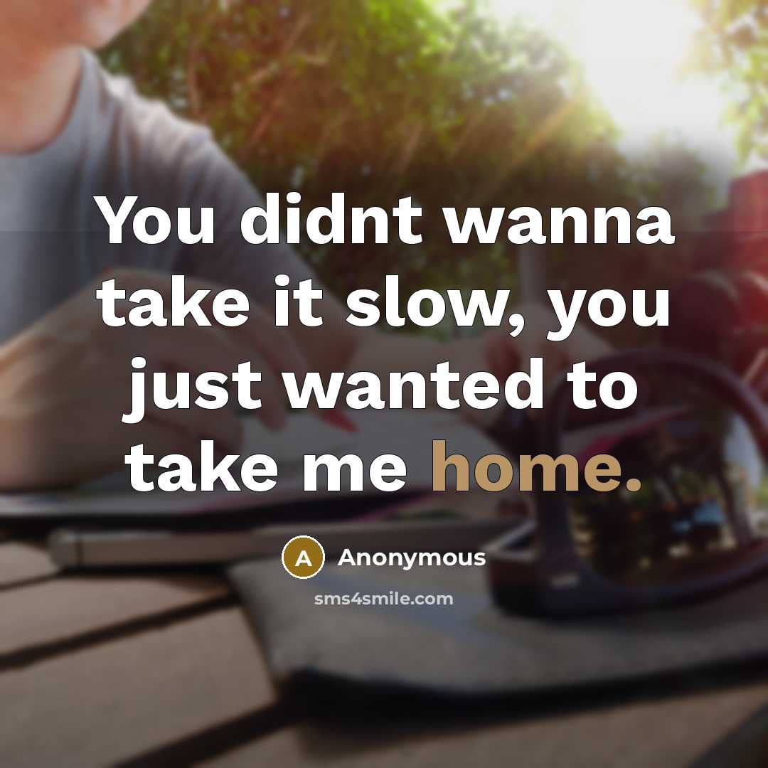“You didnt wanna take it slow, you just wanted to take me home.” quote by Anonymous