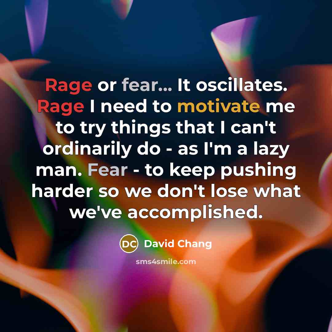 “Rage or fear... It oscillates. Rage I need to motivate…” quote by David Chang