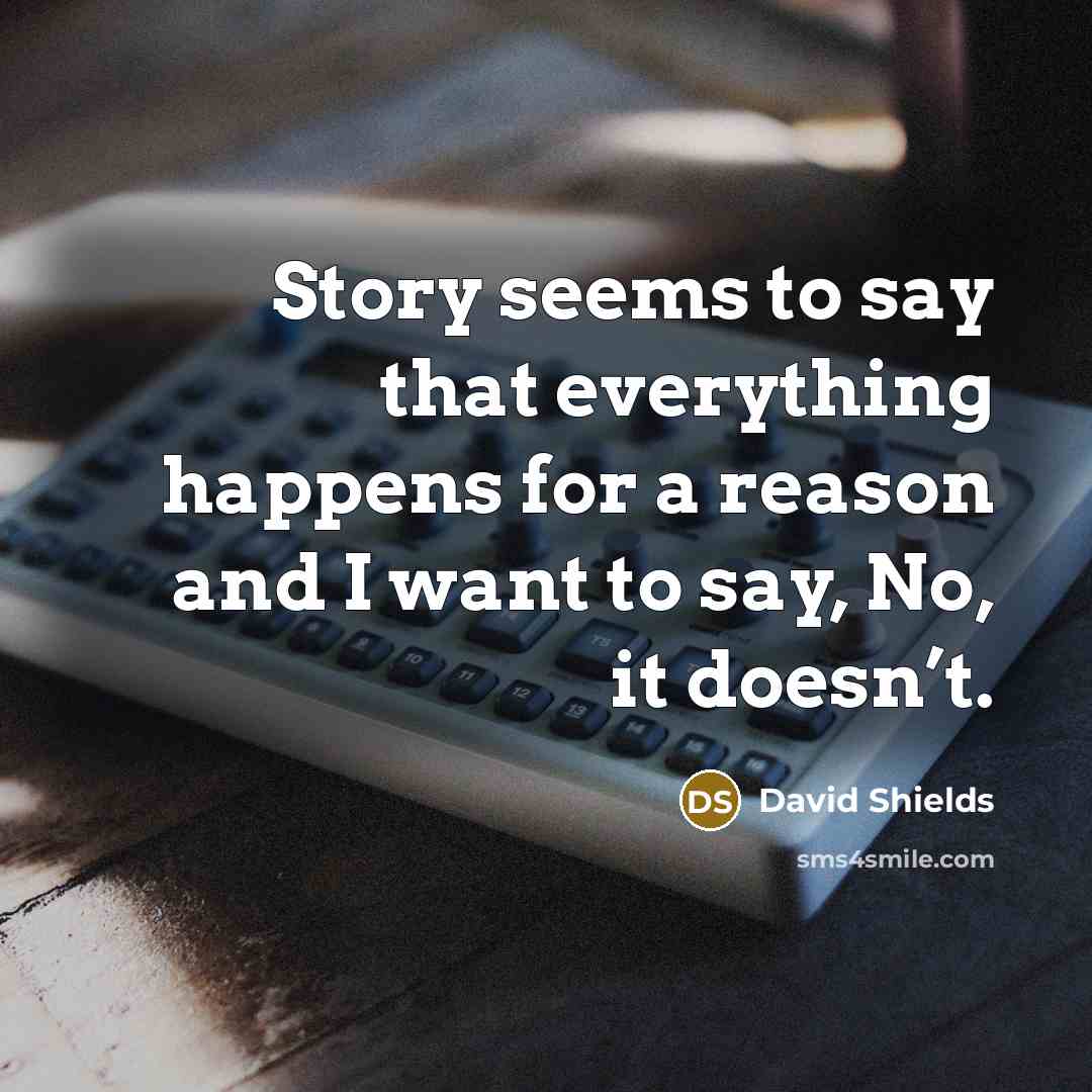 “Story seems to say that everything happens for a reason…” quote by David Shields
