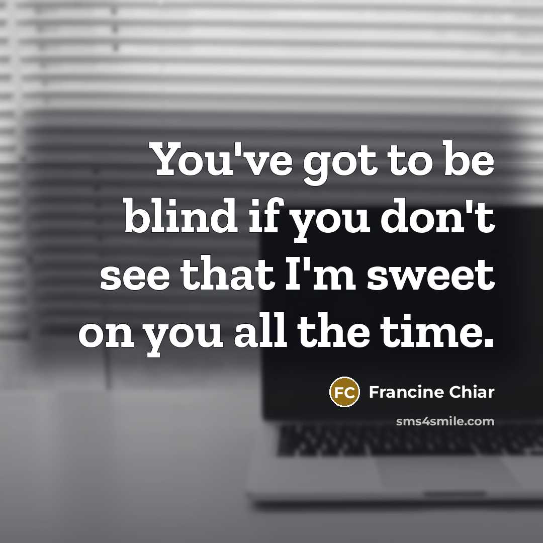 “You've got to be blind if you don't see that I'm sweet on you all the time.” quote by Francine Chiar