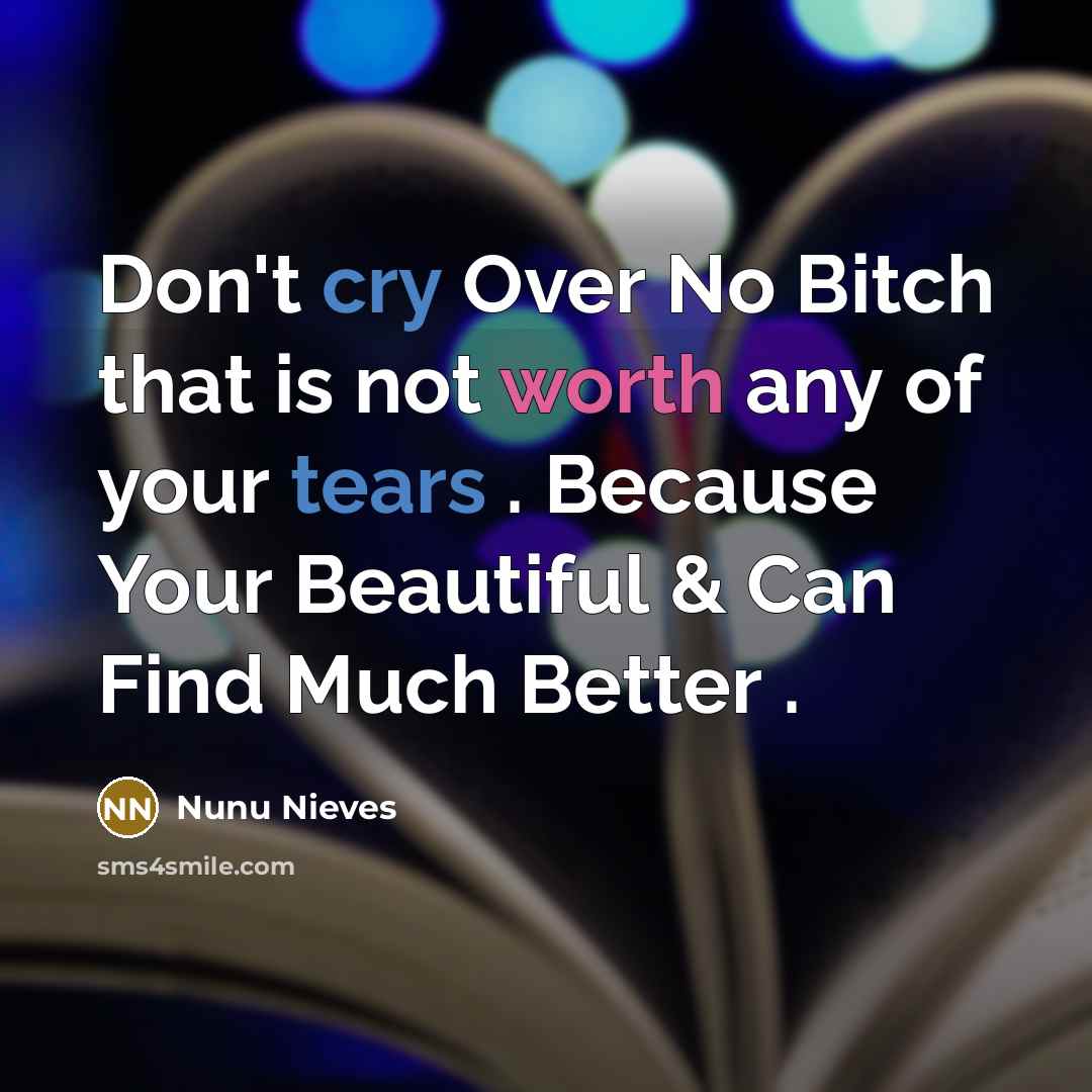 “Don't cry Over No Bitch that is not worth any of your tears . Because Your Beautiful & Can Find Much Better .” quote by Nunu Nieves