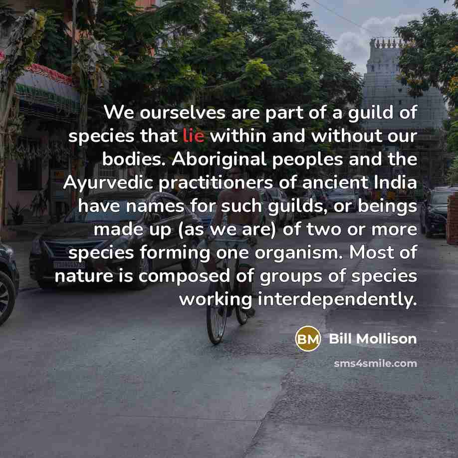 “We ourselves are part of a guild of species that…” quote by Bill Mollison