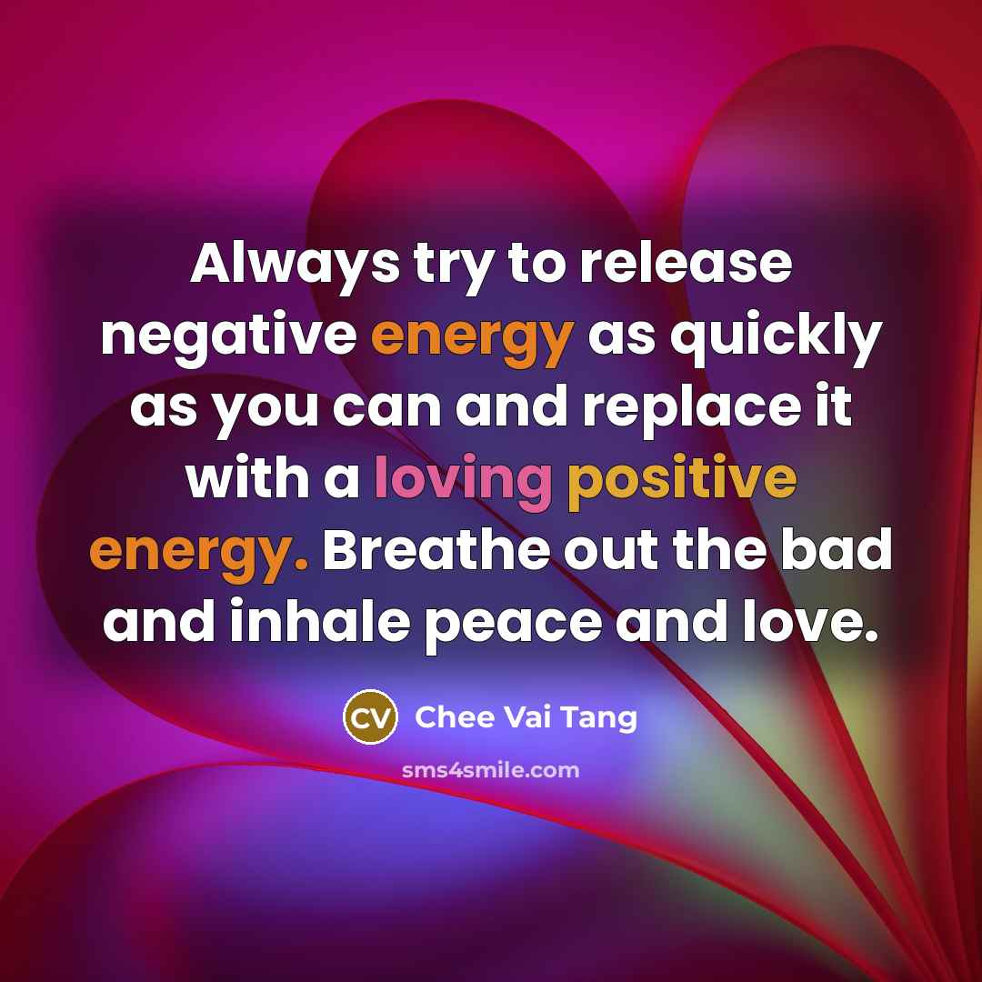 “Always try to release negative energy as quickly as you…” quote by Chee Vai Tang