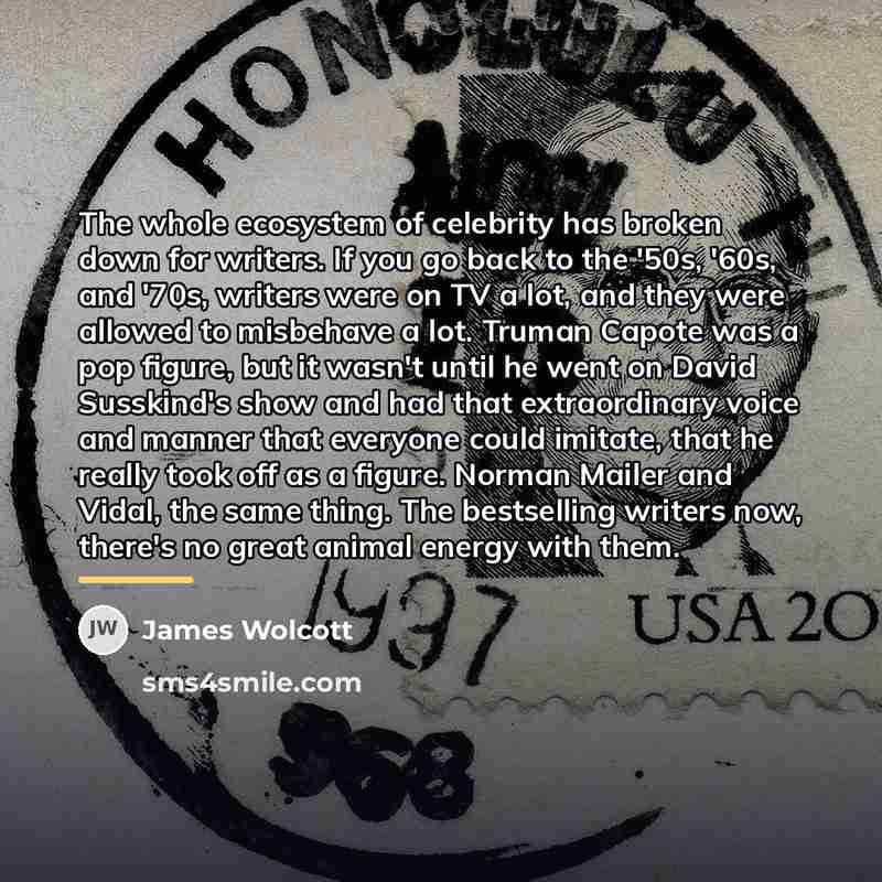 “The whole ecosystem of celebrity has broken down for writers.…” quote by James Wolcott