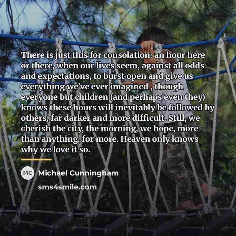 “There is just this for consolation: an hour here or…” quote by Michael Cunningham