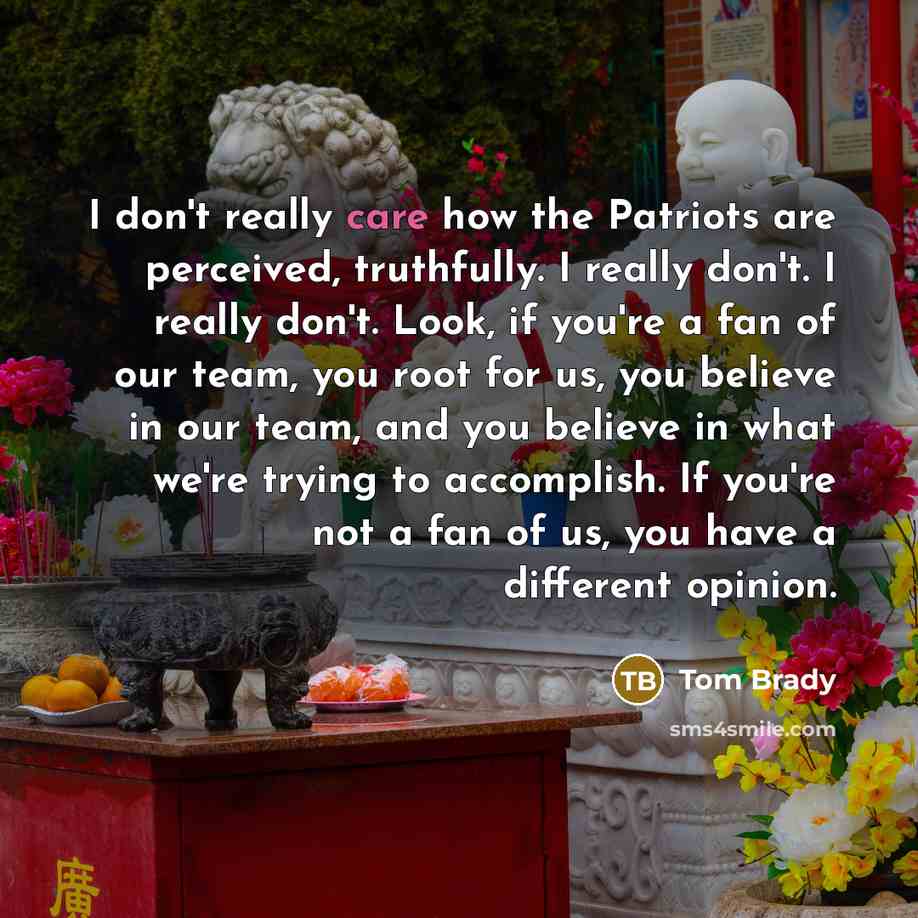 “I don't really care how the Patriots are perceived, truthfully.…” quote by Tom Brady
