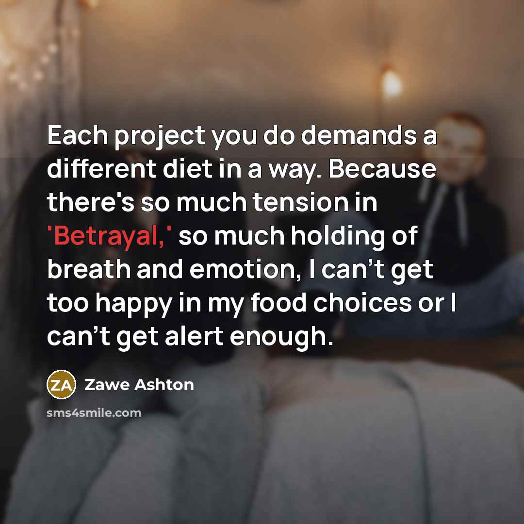 “Each project you do demands a different diet in a…” quote by Zawe Ashton