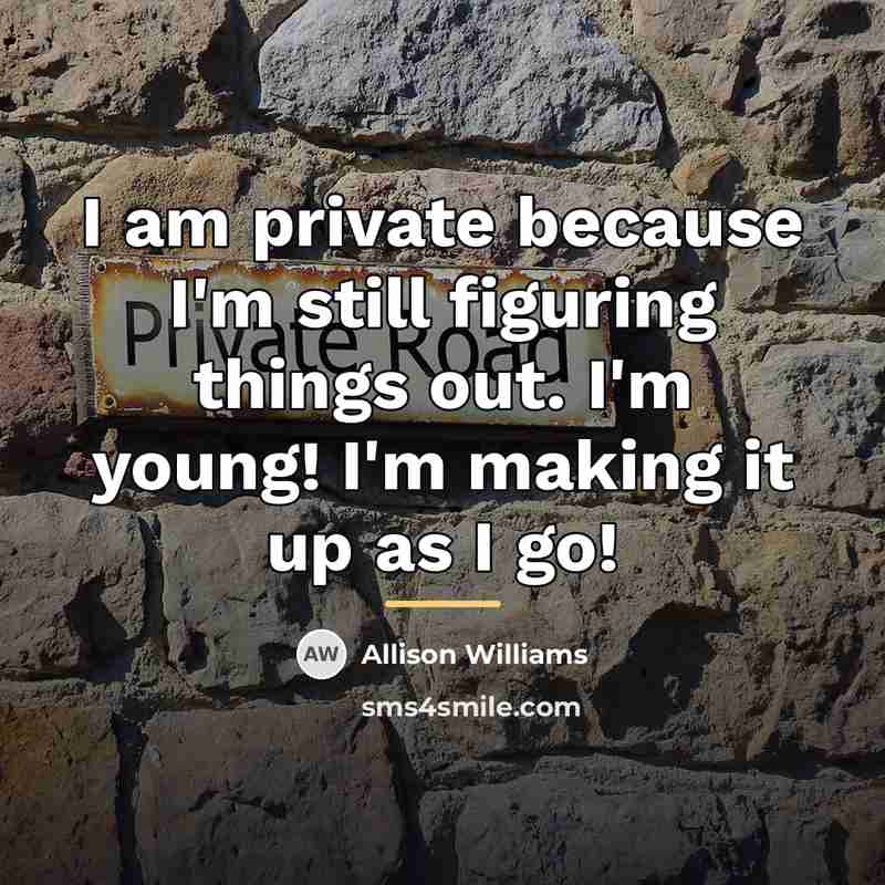 “I am private because I'm still figuring things out. I'm…” quote by Allison Williams