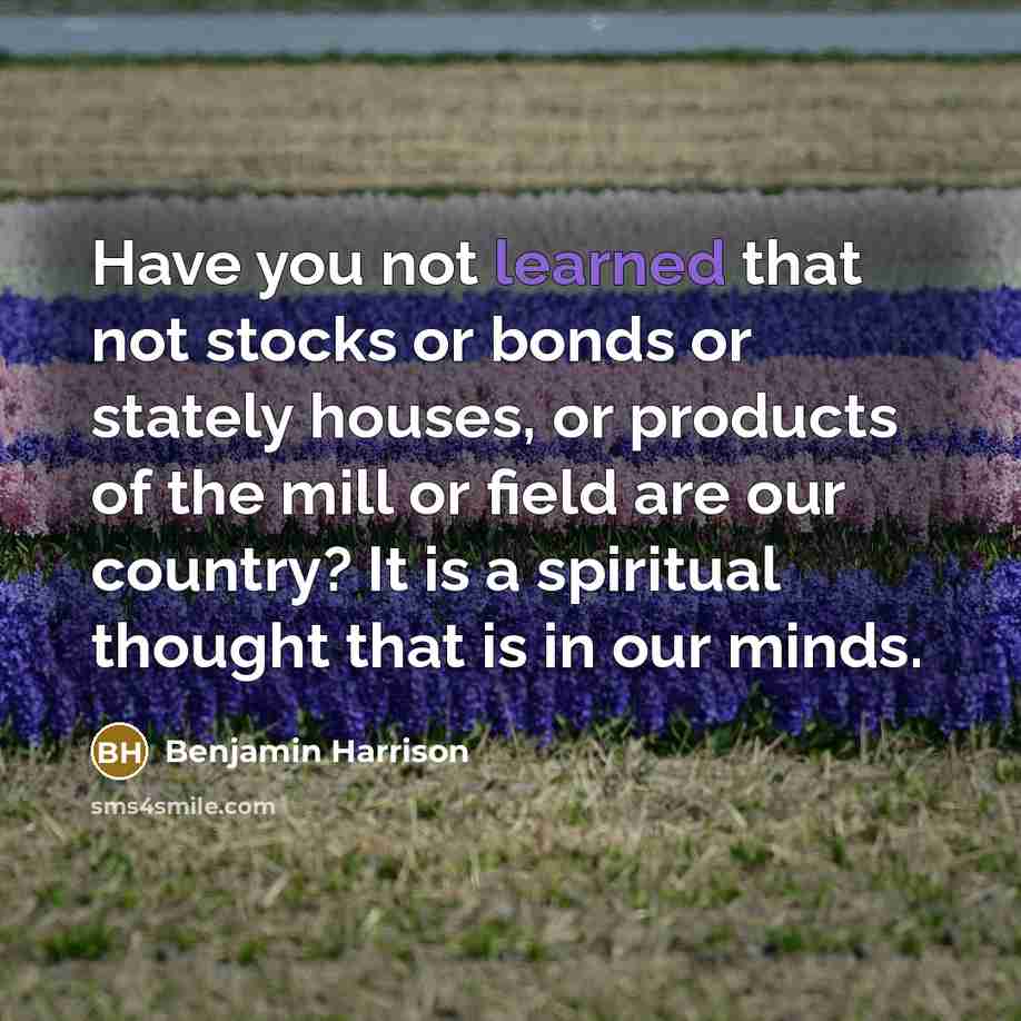 “Have you not learned that not stocks or bonds or…” quote by Benjamin Harrison