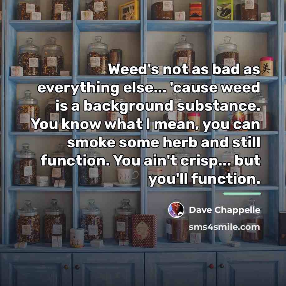“Weed's not as bad as everything else... 'cause weed is…” quote by Dave Chappelle