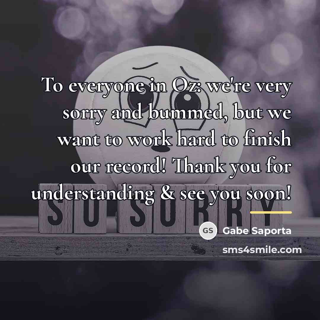 “To everyone in Oz: we're very sorry and bummed, but…” quote by Gabe Saporta