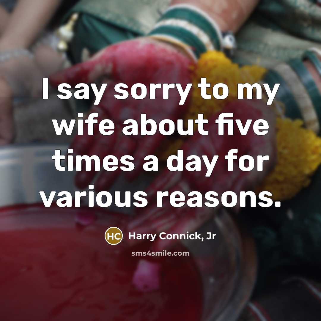 “I say sorry to my wife about five times a…” quote by Harry Connick, Jr