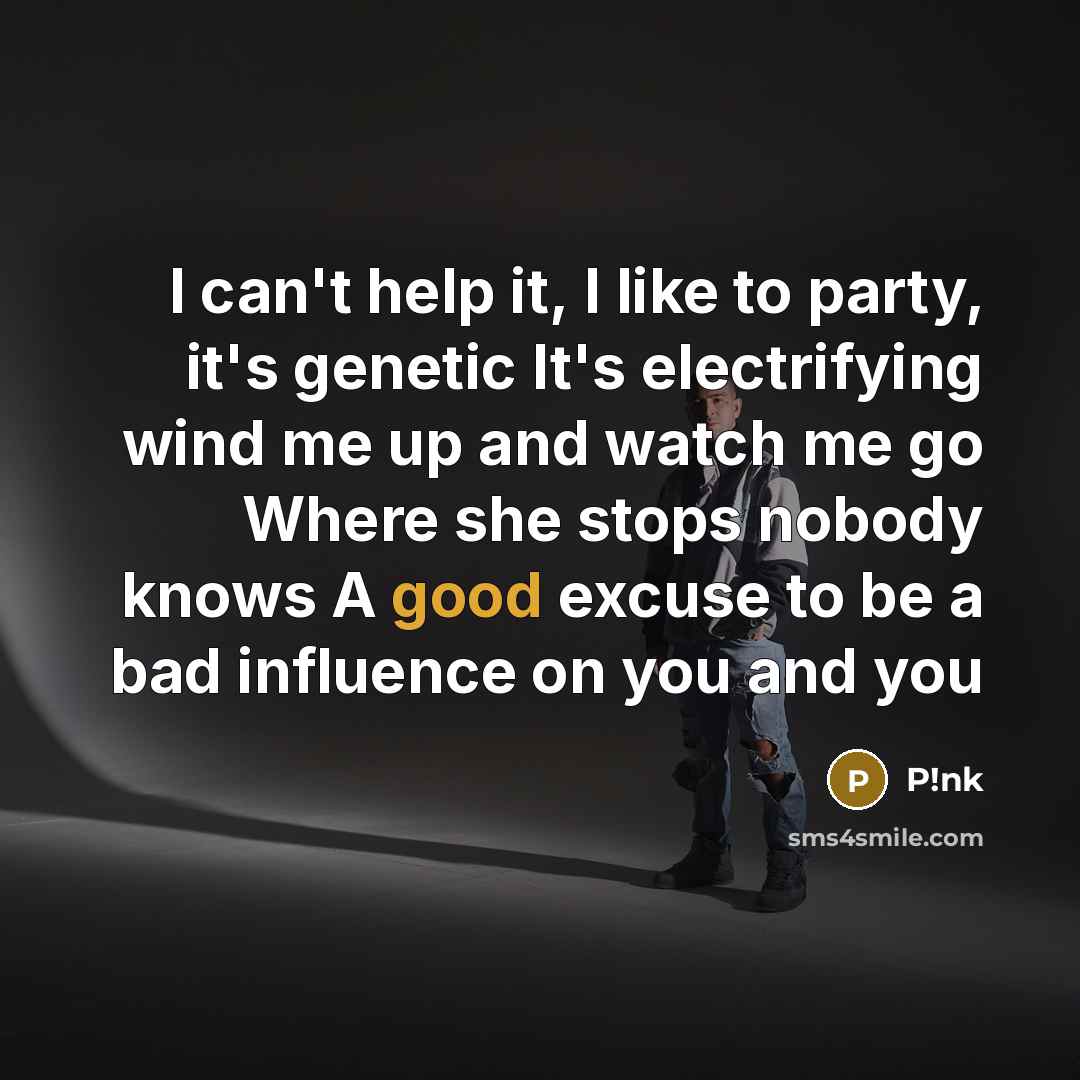 “I can't help it, I like to party, it's genetic…” quote by P!nk