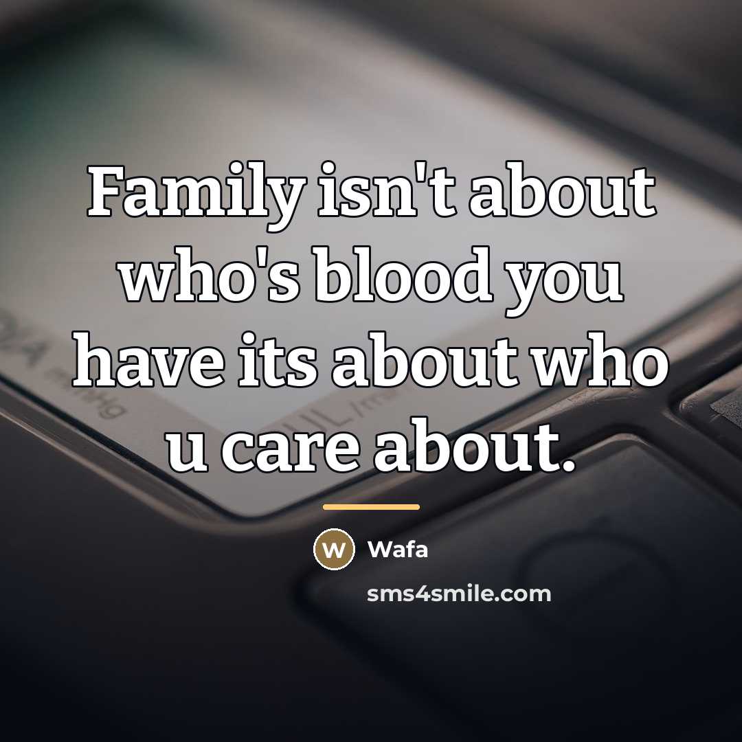 “Family isn't about who's blood you have its about who…” quote by Wafa