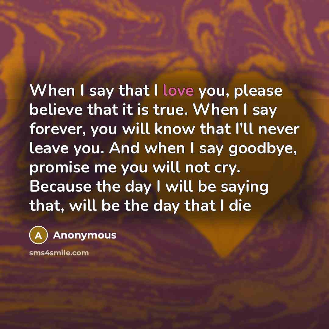 “When I say that I love you, please believe that…” quote by Anonymous