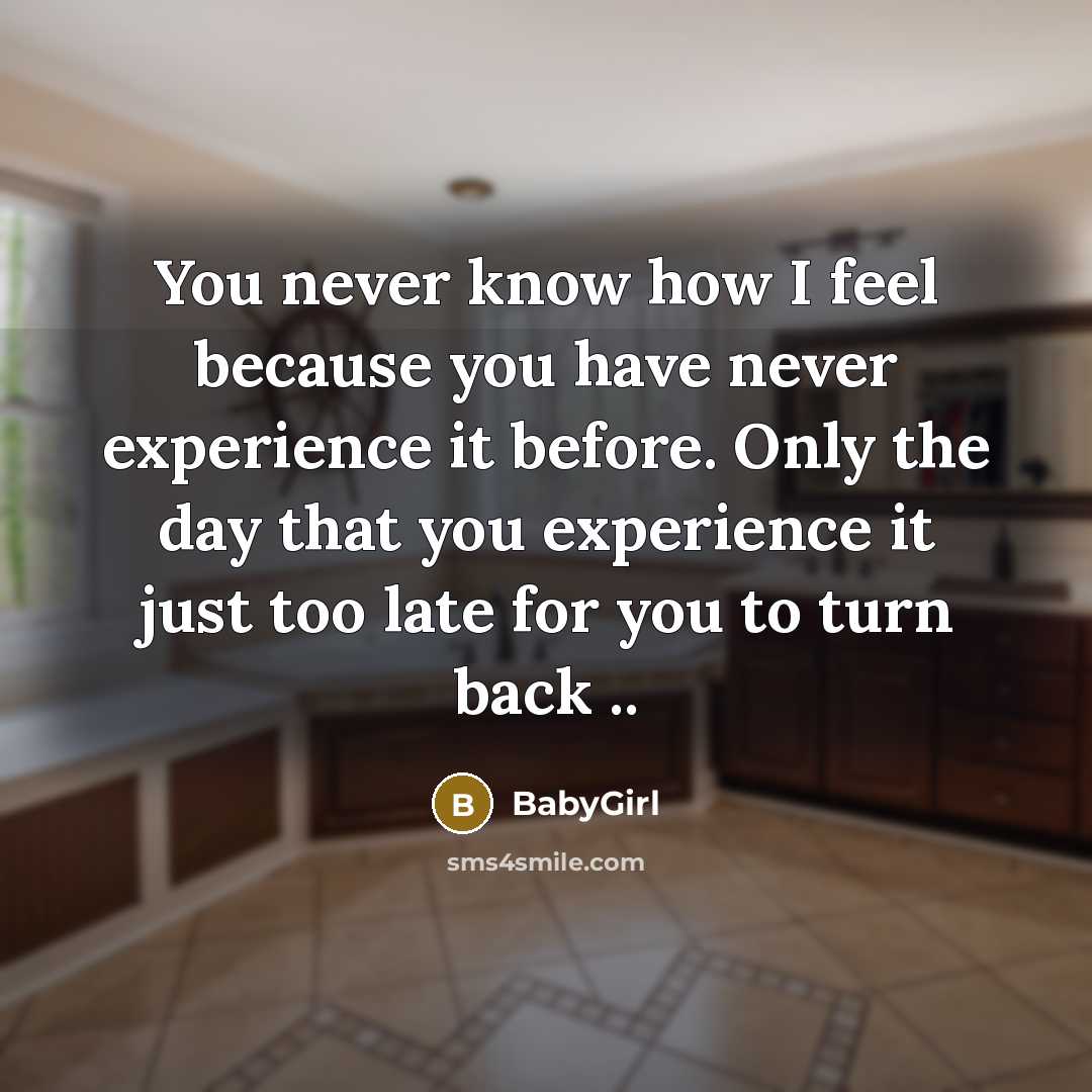 “You never know how I feel because you have never experience it before. Only the day that you experience it just too late for you to turn back ..” quote by BabyGirl