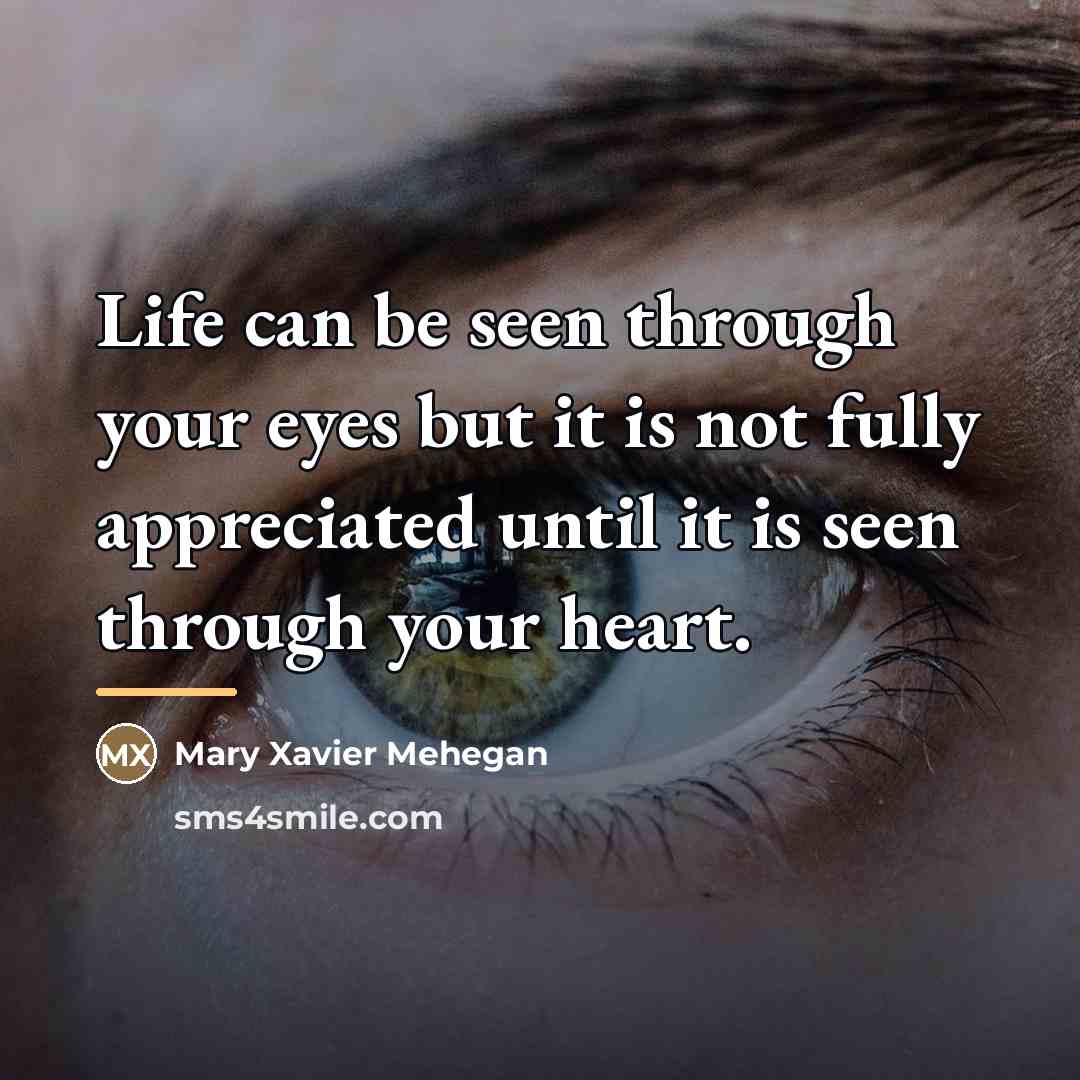 “Life can be seen through your eyes but it is…” quote by Mary Xavier Mehegan