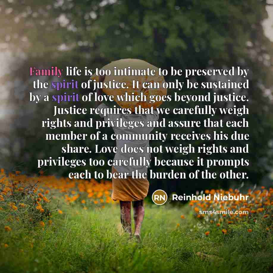 “Family life is too intimate to be preserved by the…” quote by Reinhold Niebuhr