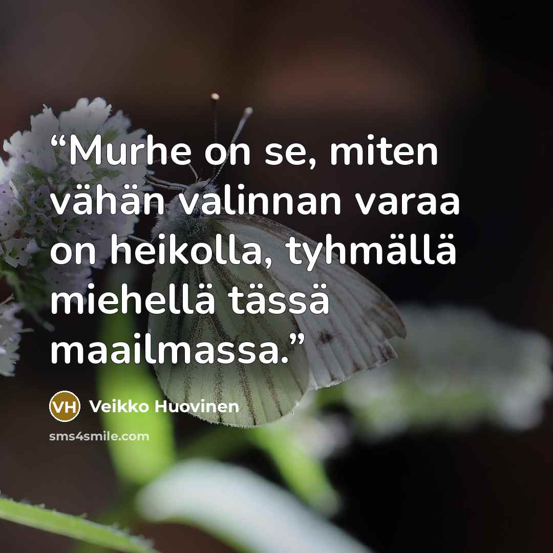 “Murhe on se, miten vähän valinnan varaa on heikolla, tyhmällä miehellä tässä maailmassa.” quote by Veikko Huovinen