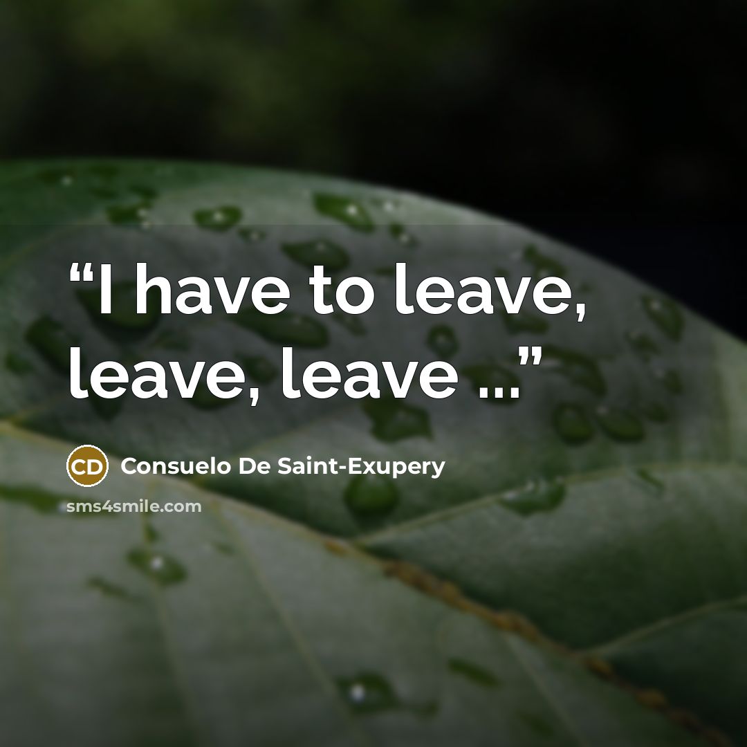 “I have to leave, leave, leave ...” quote by Consuelo De Saint-Exupery