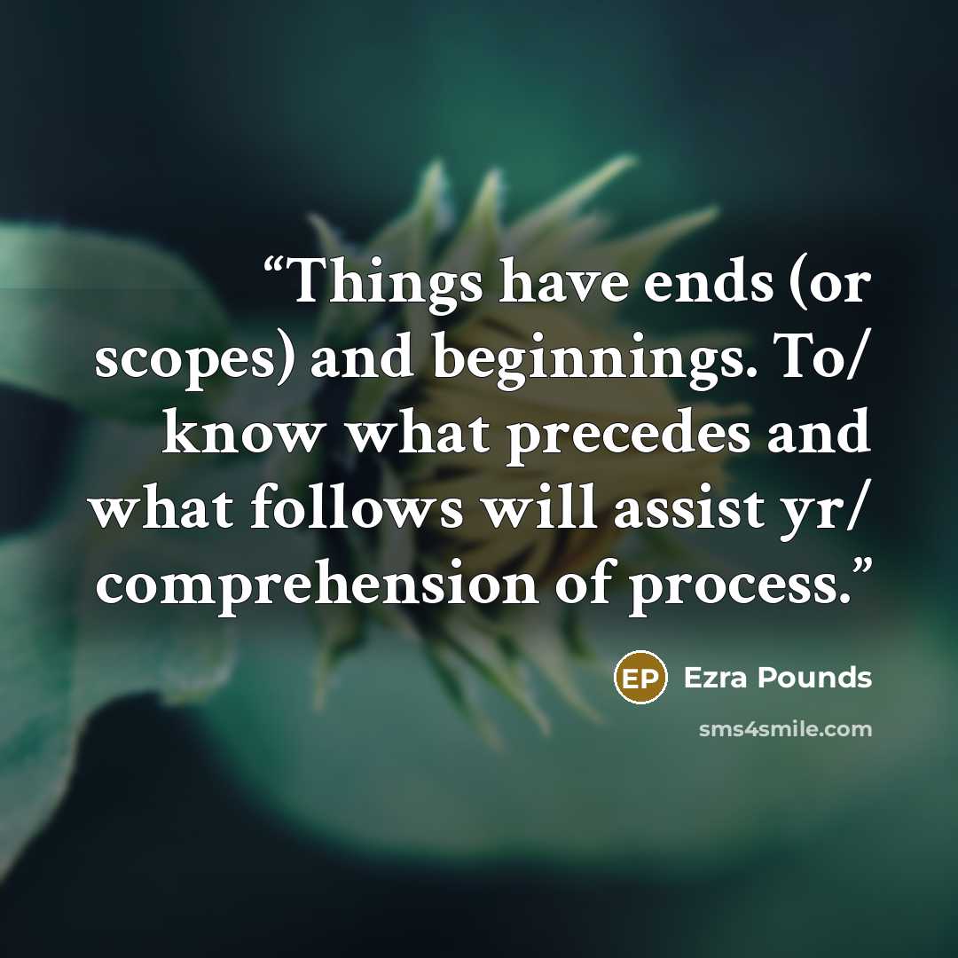 “Things have ends (or scopes) and beginnings. To/ know what precedes and what follows will assist yr/ comprehension of process.” quote by Ezra Pounds