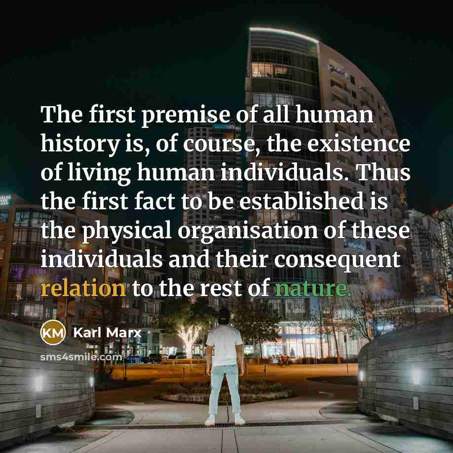 “The first premise of all human history is, of course,…” quote by Karl Marx