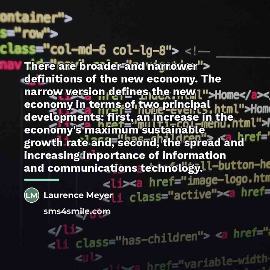 “There are broader and narrower definitions of the new economy.…” quote by Laurence Meyer