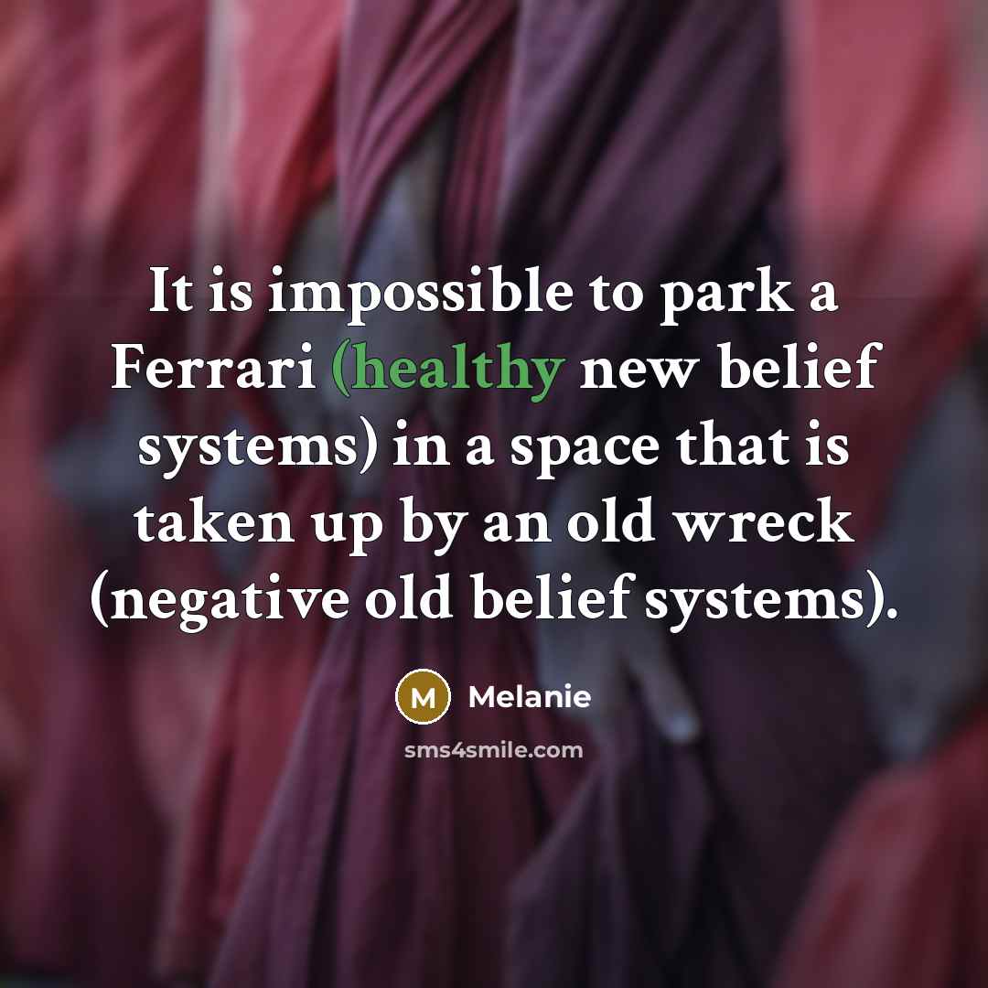 “It is impossible to park a Ferrari (healthy new belief…” quote by Melanie