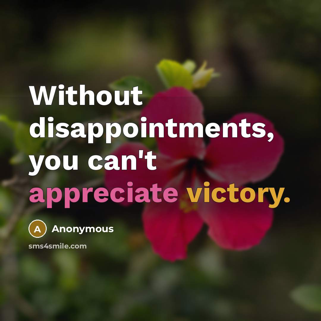 “Without disappointments, you can't appreciate victory.” quote by Anonymous
