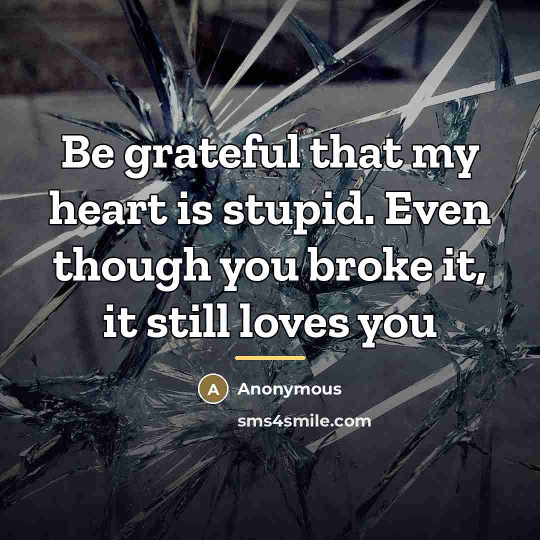 “Be grateful that my heart is stupid. Even though you…” quote by Anonymous