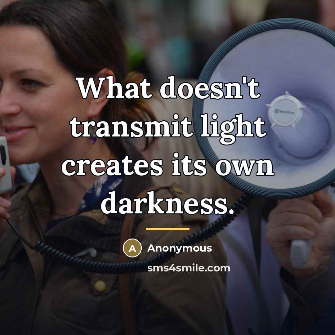 “What doesn't transmit light creates its own darkness.…” quote by Anonymous