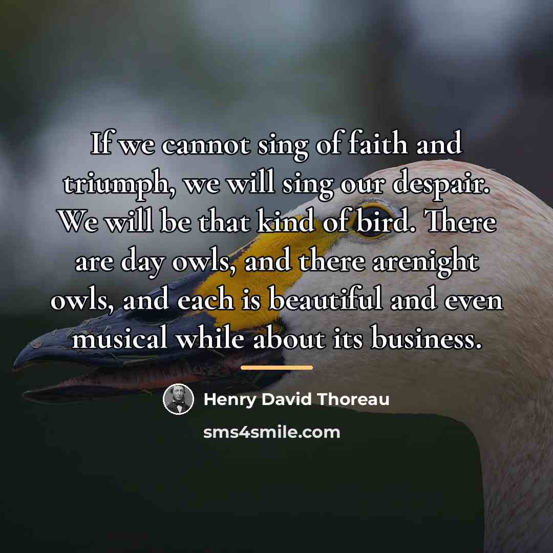 “If we cannot sing of faith and triumph, we will…” quote by Henry David Thoreau