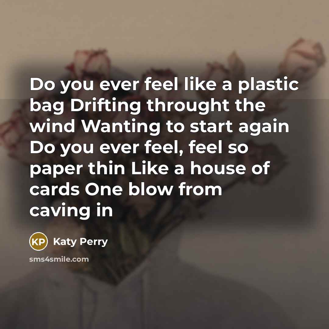 “Do you ever feel like a plastic bag Drifting throught…” quote by Katy Perry