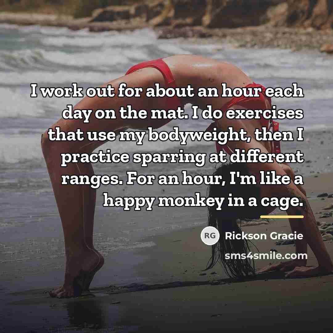 “I work out for about an hour each day on…” quote by Rickson Gracie