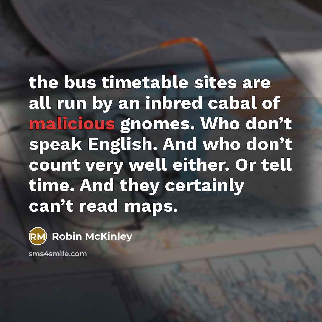 “the bus timetable sites are all run by an inbred…” quote by Robin McKinley