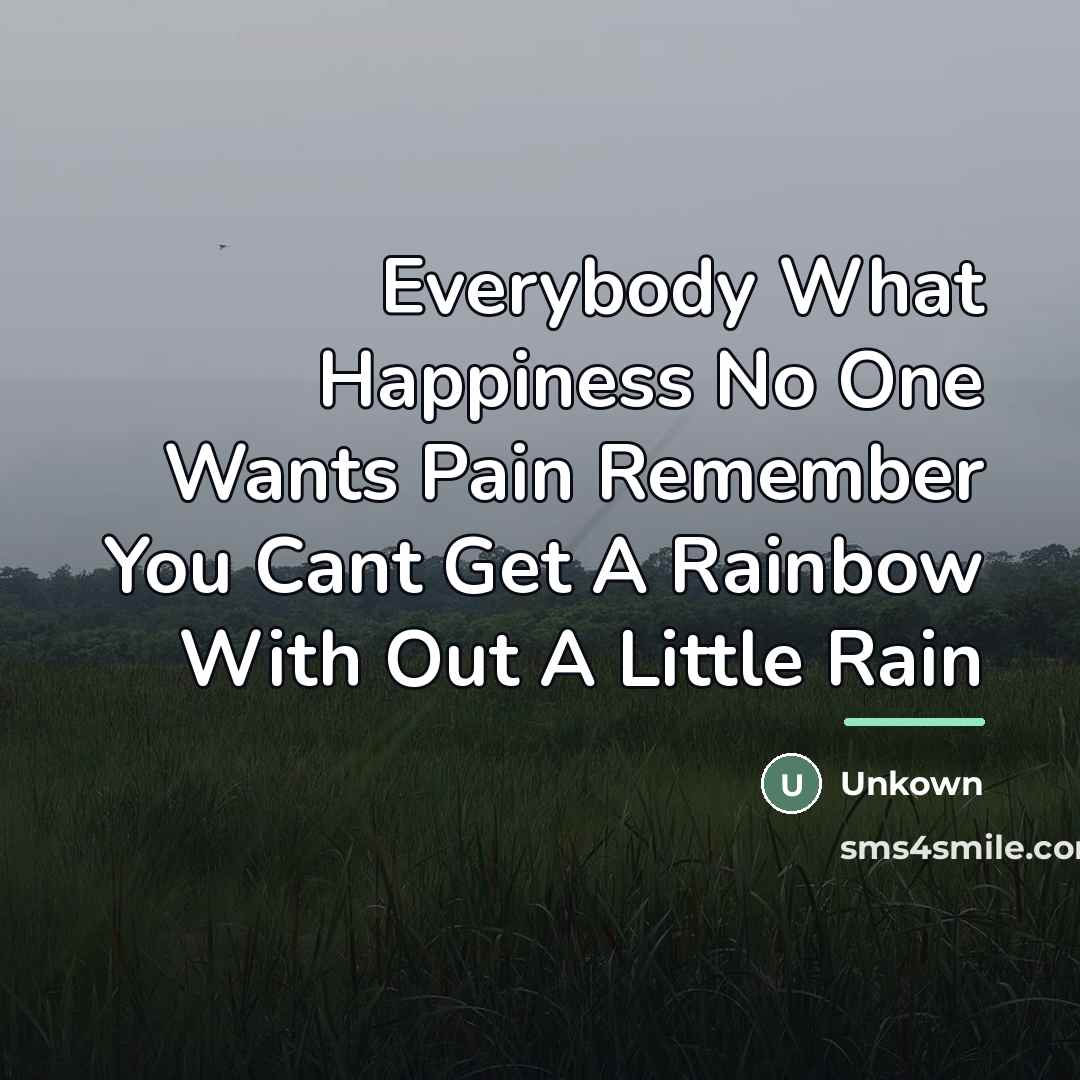 “Everybody What Happiness No One Wants Pain Remember You Cant…” quote by Unkown