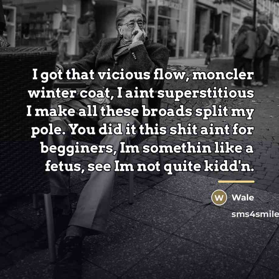 “I got that vicious flow, moncler winter coat, I aint…” quote by Wale