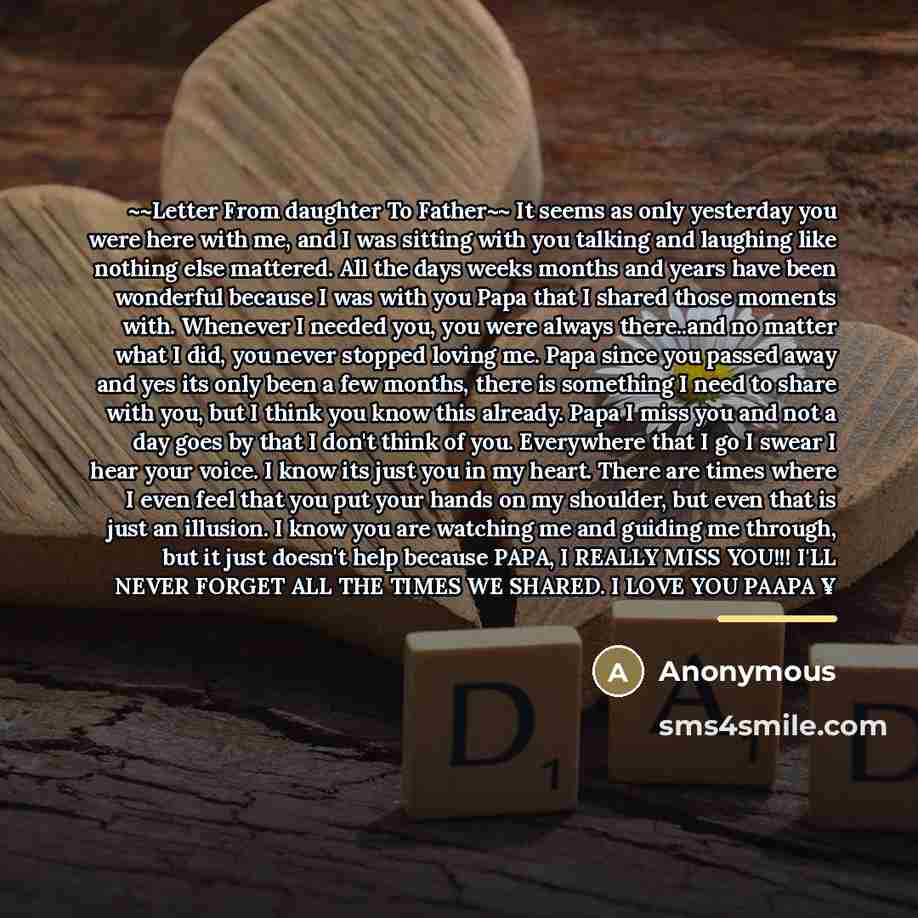 “~~Letter From daughter To Father~~ It seems as only yesterday…” quote by Anonymous
