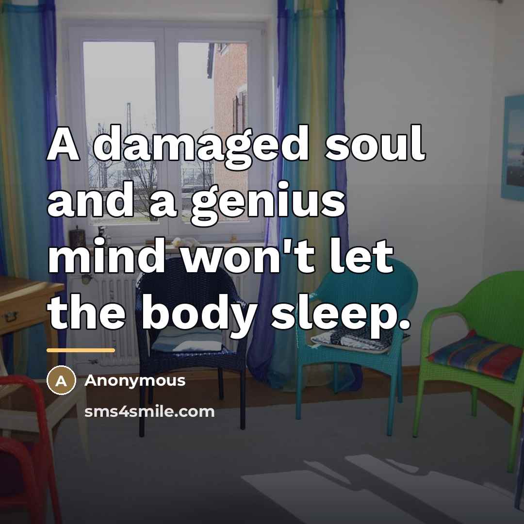 “A damaged soul and a genius mind won't let the…” quote by Anonymous