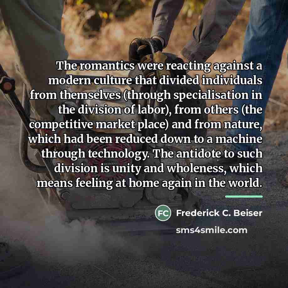 “The romantics were reacting against a modern culture that divided…” quote by Frederick C. Beiser