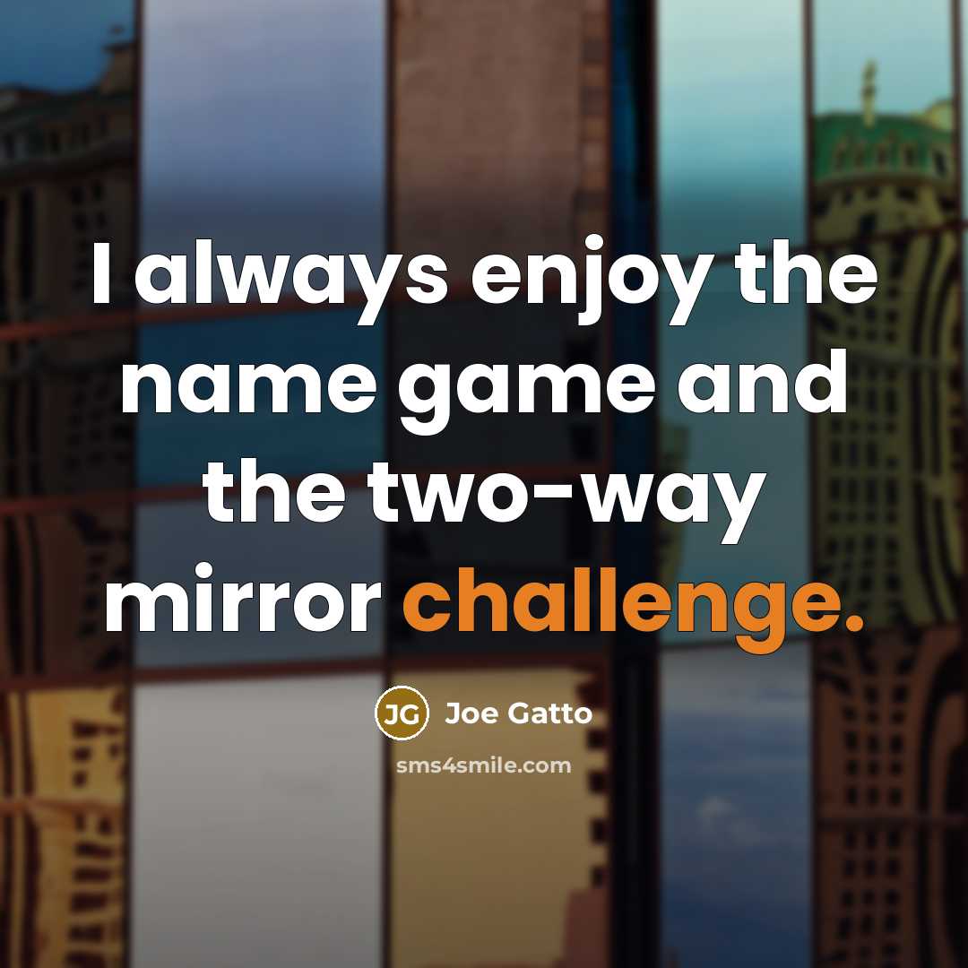 “I always enjoy the name game and the two-way mirror…” quote by Joe Gatto